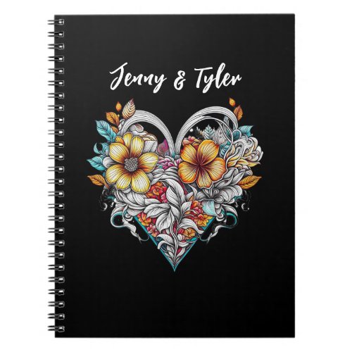 Personalized Floral Heart Romantic Notebook