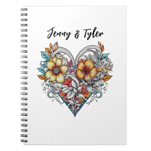 Personalized Floral Heart Romantic Notebook