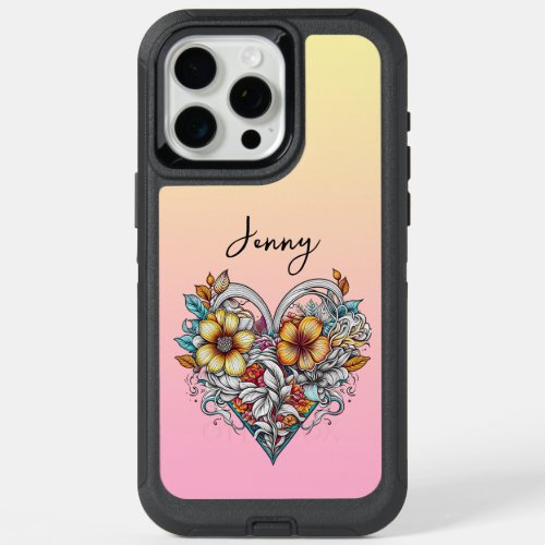 Personalized Floral Heart Romantic iPhone 15 Pro Max Case