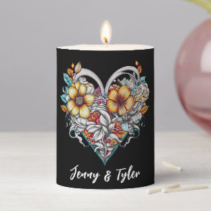 Personalized Floral Heart Sentimental Keepsake Pillar Candle