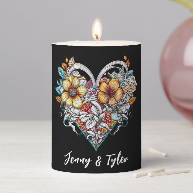 Personalized Floral Heart Sentimental Keepsake Pillar Candle (In Situ)