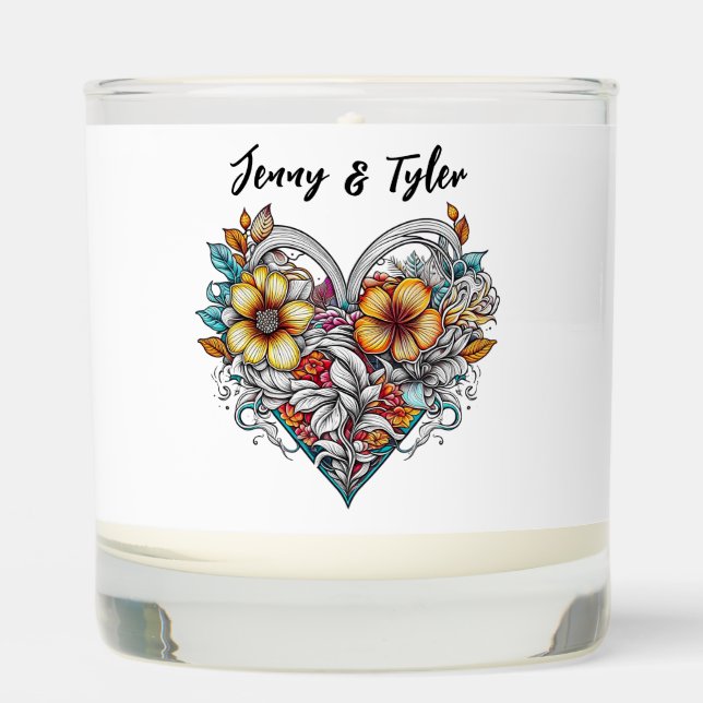 Personalized Floral Heart Sentimental Keepsake Scented Candle (Front)