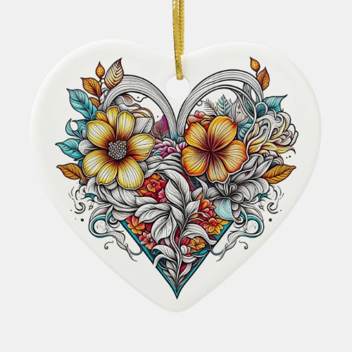 Personalized Floral Heart with Sentimental Message Ceramic Ornament