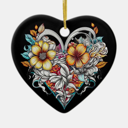 Personalized Floral Heart with Sentimental Message Ceramic Ornament
