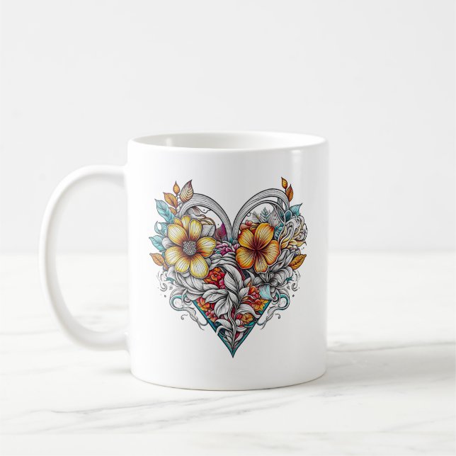 Personalized Floral Heart with Sentimental Message Coffee Mug (Left)