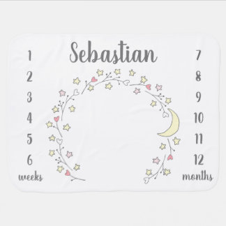 Personalized | Floral Heart Wreath Baby Milestone Blanket