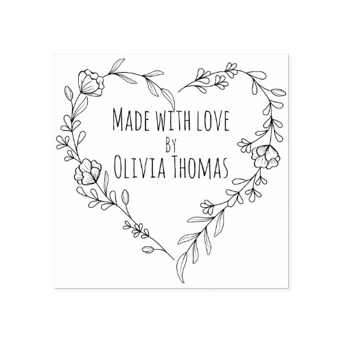 Personalized Floral Heart Wreath Made With Love  Rubber Stamp