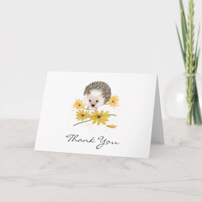 Personalized Floral Hedgehog Folded Card (Front)