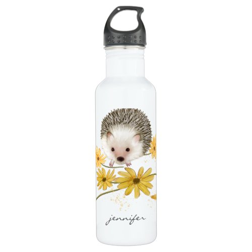 Personalized Floral Hedgehog Stainless Steel Water Bottle