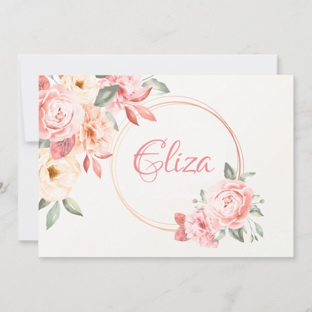 Personalized Floral in Pink Stationery Invitation (Front)