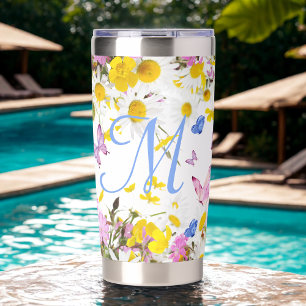 Personalized Floral Initial  Insulated Tumbler