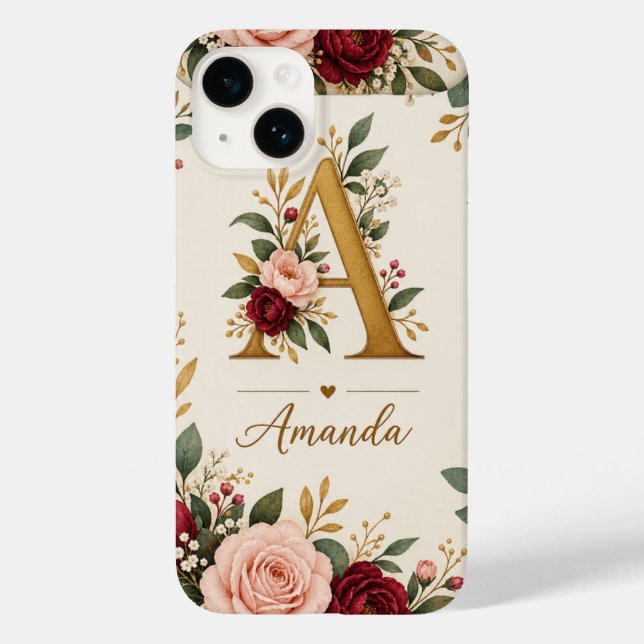 Personalized Floral Initial Monogram Case-Mate iPhone Case (Back)