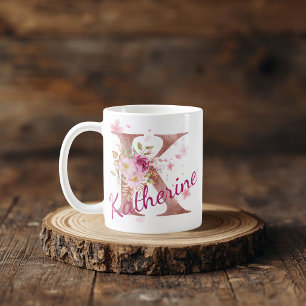 Personalized Floral Initial Mug – Letter K
