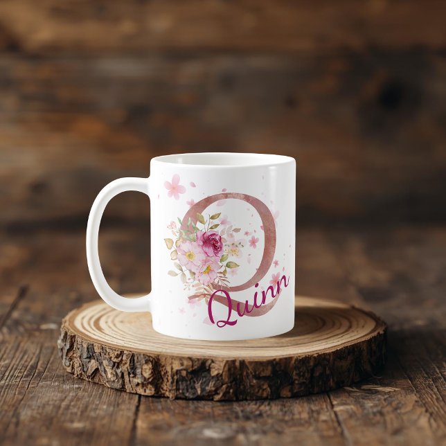 Personalized Floral Initial Mug – Letter Q (Creator Uploaded)