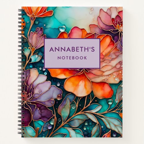 Personalized Floral Ink Art Spiral Notebook