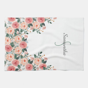Personalized Floral Kitchen Towels - Initial&Name
