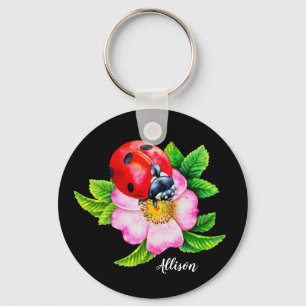 Personalized Floral Ladybug Keychain