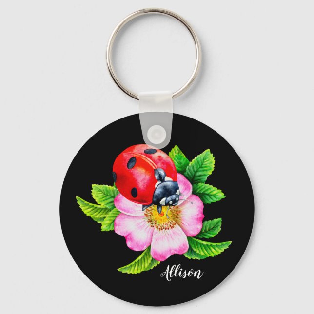 Personalized Floral Ladybug Keychain (Front)