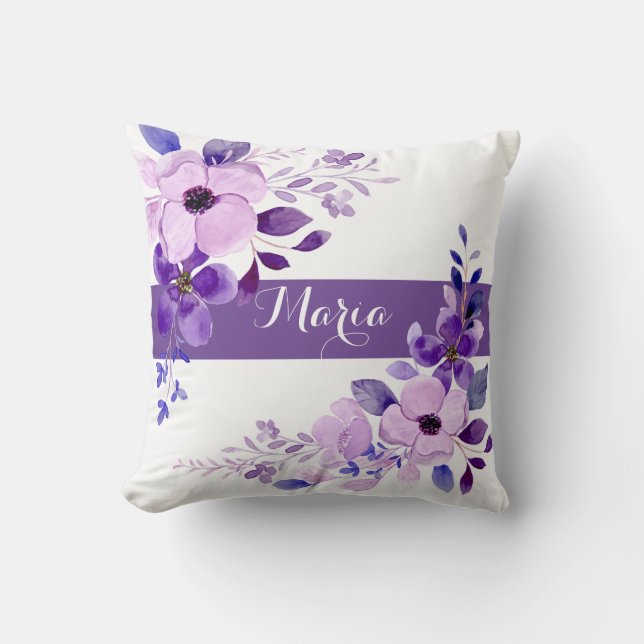Personalized Floral lavender throw pillow  (Front)