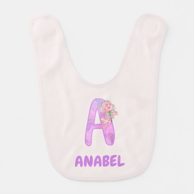 Personalized Floral Letter A Baby Bib (Front)