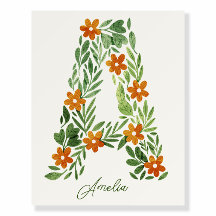 Personalized Floral Letter A with Orange Flowers P