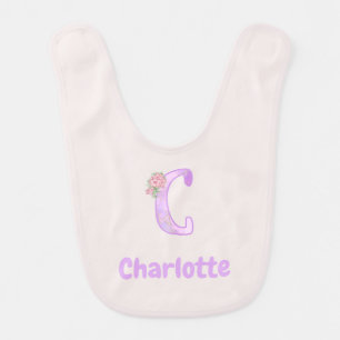 Personalized Floral Letter C Baby Bib