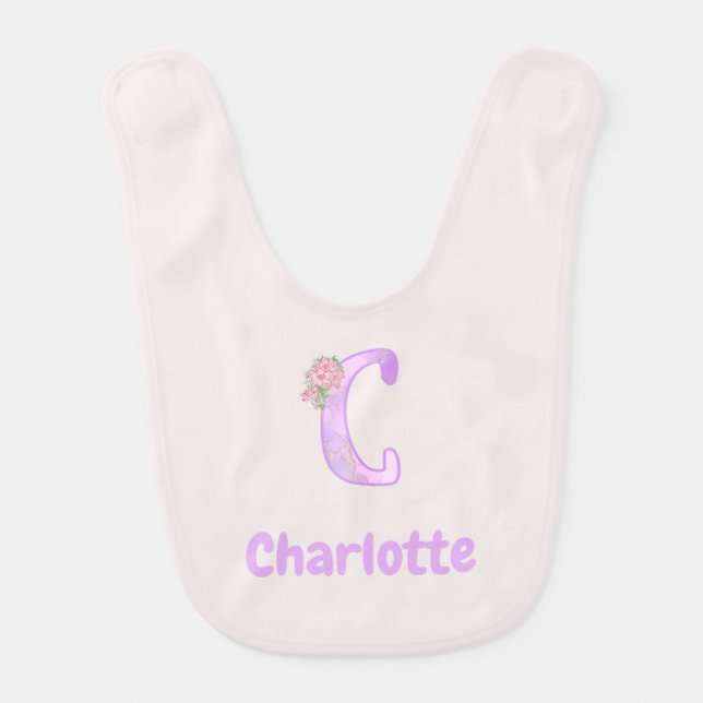 Personalized Floral Letter C Baby Bib (Front)