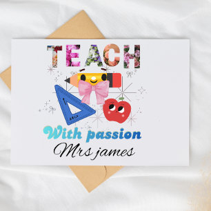 Personalized floral letter coquette bow teacher thank you card