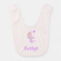 Personalized Floral Letter E Baby Bib