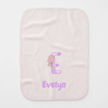 Personalized Floral Letter E Burp Cloth