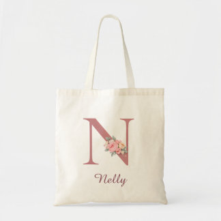 Personalized Floral Letter N Monogram Tote Bag