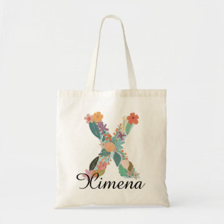 Personalized Floral Letter X Custom Name Monogram Tote Bag
