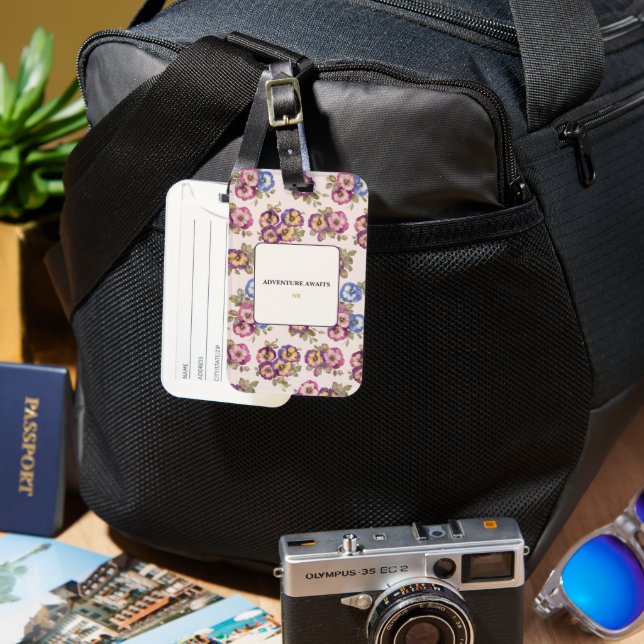 Personalized Floral Luggage Tag | Adventure Awaits (Front & Back)