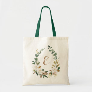 Personalized Floral Magnolia Greenery Tote Bag