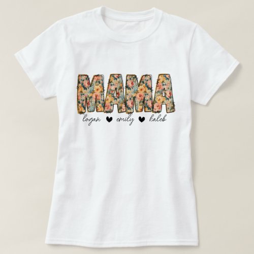 Personalized Floral Mama Kids Names T_Shirt