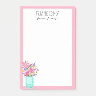 Personalized Floral Mason Jar Custom Name Post-it Notes