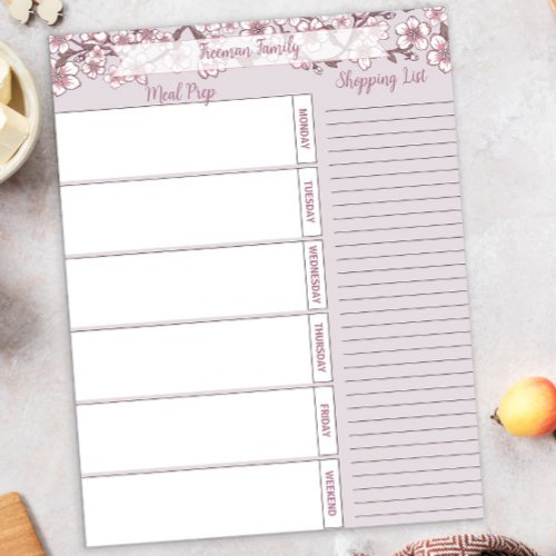 Personalized Floral Meal Planner  Shopping List Notepad