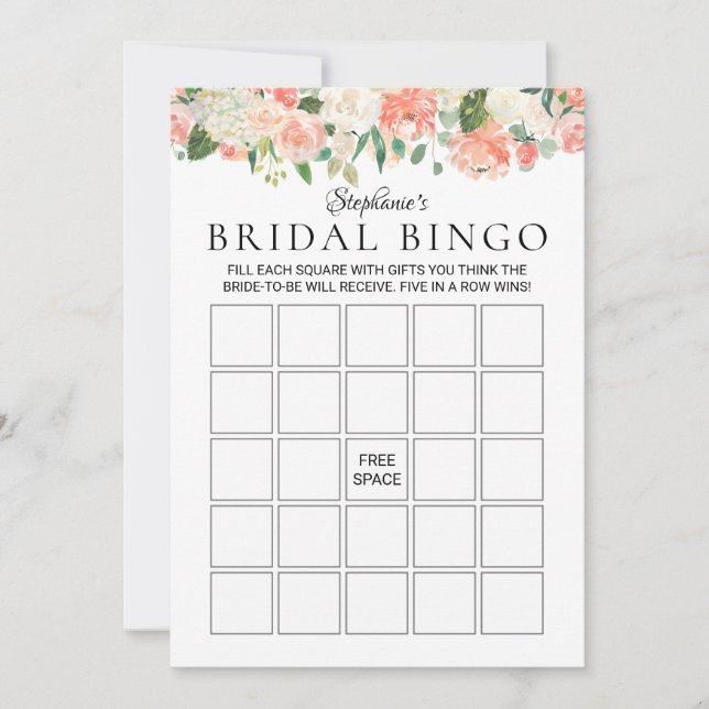Personalized Floral Medley Bridal Shower Bingo (Front)