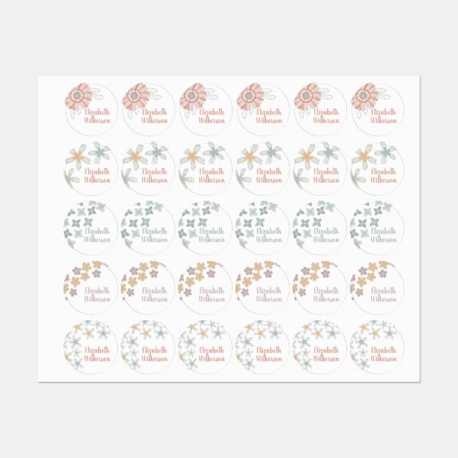 Personalized Floral Medley Kid’s Clothing Label (Sheet)