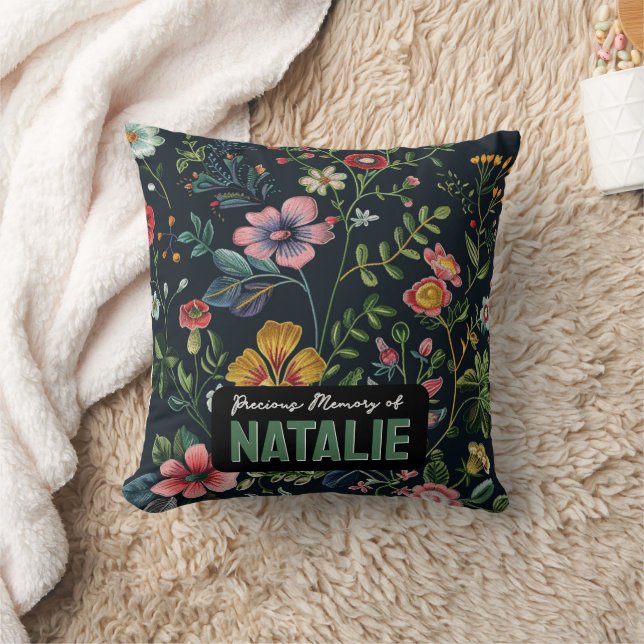 Personalized Floral Memory  Throw Pillow (Blanket)