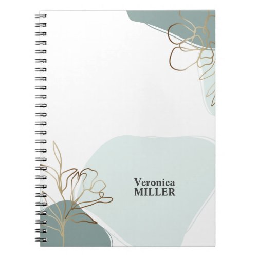 Personalized Floral Modern Mint and Gold Notebook