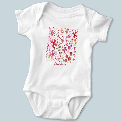 Personalized Floral Modern Watercolor Baby Bodysuit