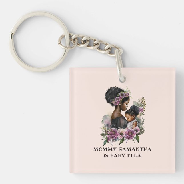 Personalized Floral Mom and Baby (3) Keychain (Front)