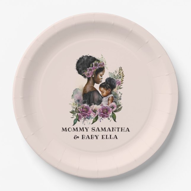 Personalized Floral Mom and Baby (3) Paper Plates (Front)