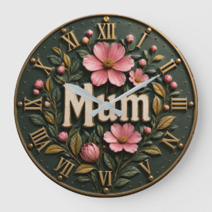 Personalized Floral Mom Elegant Mother's Day Gift Large Clock
