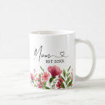 Personalized Floral Mom Mug – EST Year Gift<br><div class="desc">This beautiful floral coffee mug is a perfect gift for moms! Featuring an elegant watercolor floral design in soft pink and green hues, it adds a touch of warmth and charm. The delicate script font with "Mom" and a cute heart detail gives it a sentimental touch, while the "EST 20XX"...</div>