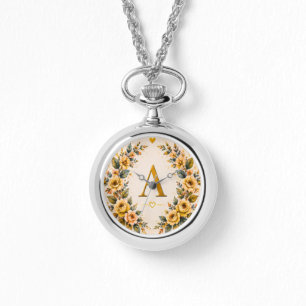 Personalized Floral Monogram A Necklace