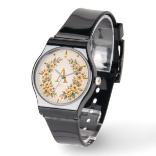 Personalized Floral Monogram A Women's Watch