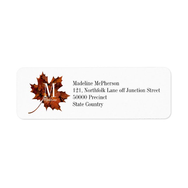 Personalized Floral Monogram Autumn Maple Leaf Label (Front)
