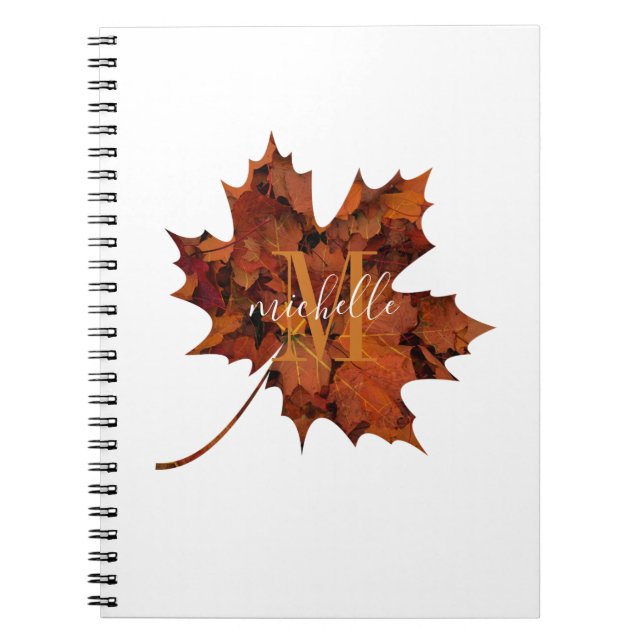 Personalized Floral Monogram Autumn Maple Leaf Notebook (Front)
